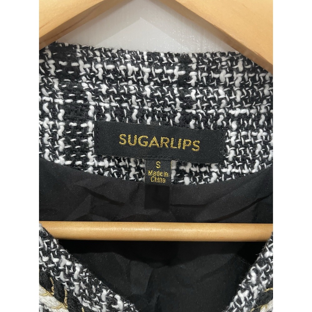 Sugarlips Black & White‎ Tweed Blazer with Braided Trim - Picture 2 of 13
